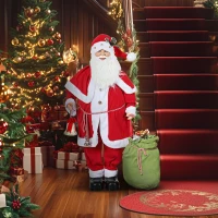 HOMCOM Weihnachtsmannfigur, beweglich, mit Geräuschsensor, Lachen & Musik, 140 cm, Rot(m-7)