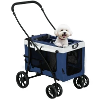 PawHut Cochecito para Perros Plegable con Vagón Desmontable 4 Puertas con Cremallera 2 Correas de Seguridad y Cojín Azul(m-10)
