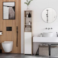 kleankin Meuble Colonne Rangement Salle de Bain Style Cosy 3 niches tiroir Placard avec étagère Blanc Aspect chêne Clair(m-9)