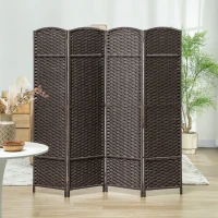 HOMCOM 4 Panel Folding Room Divider, Freestanding Privacy Screen for Living Room, Bedroom and Office, 160 x 170cm, Brown(m-7)