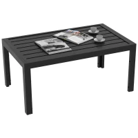 Outsunny Outdoor Side Table, Rectangular Patio Coffee Side Table with Steel Frame and Slat Tabletop for Garden, Balcony, Black(m-1)