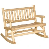 Outsunny Schaukelbank Gartenbank Holzbank, Baumstamm-Optik, wetterbeständig,  112 cm x 96 cm x 93 cm, Natur(m-10)