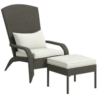 Outsunny Sedia da Giardino con Poggiapiedi e Cuscini Imbottiti, in Rattan e Acciaio, 64x82x89 cm, Grigio e Crema(m-1)
