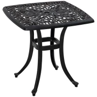 Outsunny Cast Aluminium Bistro Table, Outdoor Square Side Table with Umbrella Hole, Garden Table for Balcony, Bronze Tone(m-1)
