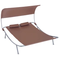 Outsunny Bain de Soleil 2 Places lit de Jardin Design Contemporain Toit réglable 2 roulettes 2 oreillers Acier époxy Polyester Marron foncé(m-1)