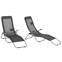 Outsunny Set of 2 Outdoor Patio Chaise Recliner Portable Lounge Chairs w/ Rust-Resistant Steel Frame & Adjustable Backrest, Grey(m-10)