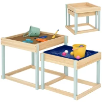 AIYAPLAY 2 PCS Wooden Outdoor Sand and Water Play Tables with Bottom Liner for Kids Aged 3-8 Years Old, Natural Wood Finish(m-10)