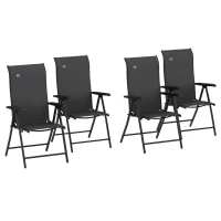 Outsunny Set of Four Folding Garden Chairs, with Seven-Position Adjustable Backs, Grey(m-10)