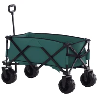 Outsunny 140L Festival Trolley on Wheels, Folding Camping Trolley Cart with Telescopic Handle, Big Wheels for Outdoor Garden Beach Fishing, Green(m-10)
