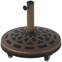 Outsunny 21kg Resin Garden Parasol Base with Wheels, Round Umbrella Stand, Heavy Duty Sun Umbrella Base for 34, 38, 48 mm Umbrella Poles for Deck Poolside, Bronze Tone(m-10)