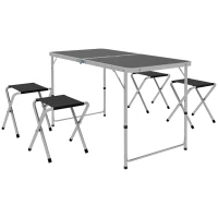 Outsunny Conjunto de Campismo de 5 Peças Mesa Dobrável com Assentos Inclui 1 Mesa Ajustável em Altura com Orifício e 4 Assentos Preto(m-1)