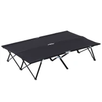 Outsunny Double Camping Cot Bed, with Bag - Black(m-1)