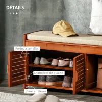 HOMCOM Banc à chaussures meuble à chaussures en bambou avec coussin d'assise, 3 portes et compartiment caché, marron(m-7)