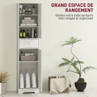 HOMCOM Armoire salle de bain haute meuble de rangement colonne avec placards tiroir et étagères réglables 40x29,5x170cm blanc(m-4)