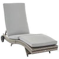 Outsunny Espreguiçadeira de Vime Reclinável Espreguiçadeira de Jardim com 2 Rodas Encosto Ajustável em 5 Posições 207x70x70 cm Cinza(m-10)