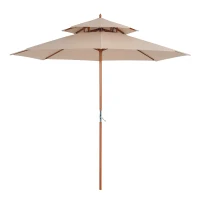 Outsunny Parasol en Bois Droit 2 Toit Polyester 180 g/m² dia. 2,7 x 2,6H m beige(m-7)