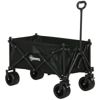 Outsunny Folding Garden Trolley, Outdoor Wagon Cart with Carry Bag, for Beach, Camping, Festival, 120KG Capacity, Black(m-10)