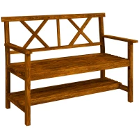 Outsunny Two-Seater Fir Wood Bench, with Bottom Shelf - Natural(m-1)