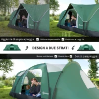 Outsunny Tenda da Campeggio 6 Posti Idrorepellente con Protezione UV, Pali in Fibra di Vetro, 4.55x2.3x1.8 m, Verde(m-4)