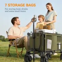 Outsunny Folding Garden Trolley, Cargo Traile on Wheels, Collapsible Camping Trolley, Outdoor Utility Wagon with Steel Frame and Oxford Fabric, Green(m-8)