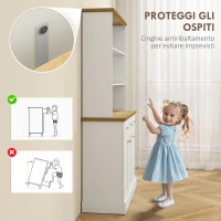 HOMCOM Dispensa Cucina con 3 Ripiani Aperti, 3 Cassetti e 2 Armadietti, in Legno, 101x39x180.5 cm, Bianco e color Legno(m-6)