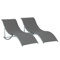 Outsunny Set of 2 S-shaped Foldable Lounge Chair Sun Lounger Reclining Outdoor Chair for Patio Beach Garden, Grey(m-10)