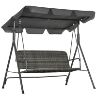 Outsunny Balancín de Jardín Exterior de 3 Plazas con Toldo Ajustable Asiento de Ratán PE y Reposabrazos 167x112x153 cm Gris