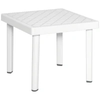 Outsunny Garden Side Table Plastic Outdoor Square Coffee End Table for Drink Snack, White(m-10)
