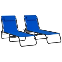 Outsunny Set of Two Folding Sun Loungers, with Four-Position Backs - Blue(m-10)