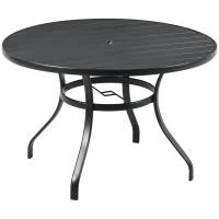 Outsunny Garden Table with Parasol Hole, Outdoor Dining Garden Table for Four Persons, Round Patio Table with Slatted Metal Top, Black(m-1)