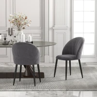 HOMCOM 2er-Set Esszimmerstühle Akzentstühle Küchenstühle, Retrodesign, Samtoptik, 52 cm x 54 cm x 79 cm, Grau(m-9)