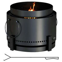 Outsunny Smokeless Fire Pit with Ash Catcher, 37cm Portable Wood Burning Firepit with Poker for Garden Camping Bonfire Party, Metal, Black(m-1)