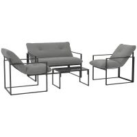 Outsunny Four-Piece Relaxed Back Garden Dining Set - Black/Light Grey(m-10)