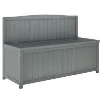 Outsunny Wood Storage Bench for Patio Furniture, Outdoor Garden Seating Tools, Grey(m-10)