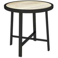 Outsunny Round Small Garden Table, 50.5cm Outdoor Side Table with SPC Tabletop, Metal Frame and Anti-slip Foot Pads for Garden, Balcony, Nature Wood Finish(m-1)