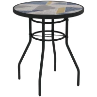 Outsunny Φ60 Garden Table, with Glass Printed Tabletop - Multicolour(m-10)