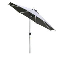 Outsunny 2.7m Garden Parasol Sun Umbrella w/ LED Solar Light Angled Canopy Grey(m-1)