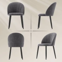 HOMCOM 2er-Set Esszimmerstühle Akzentstühle Küchenstühle, Retrodesign, Samtoptik, 52 cm x 54 cm x 79 cm, Grau(m-10)
