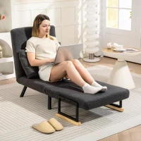 HOMCOM Sofá Cama Individual Plegable Silla Cama Convertible 4 en 1 Respaldo Ajustable de 5 Niveles y Almohada 63x73x81 cm Gris(m-7)