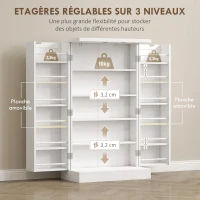 HOMCOM Armoire meuble de cuisine garde-manger 2 portes avec 5 étagères et 12 étagères - dim. 60L x 30l x 104H cm - blanc(m-6)