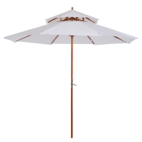 Outsunny Parasol droit Parasol de jardin rond Parasol en Bois 2 Toit Polyester 180 g/m² dia. 2,7 x 2,6H m blanc