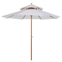 Outsunny Parasol droit Parasol de jardin rond Parasol en Bois 2 Toit Polyester 180 g/m² dia. 2,7 x 2,6H m blanc(m-1)