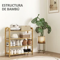 HOMCOM Estantería para Zapatos de Bambú para 12 Pares de Zapatos para Entrada Pasillo Dormitorio 67,5x24,7x72 cm Natural(m-4)