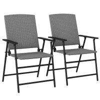 Outsunny Set of Two Folding Rattan Seat Chairs - Grey(m-10)
