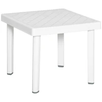 Outsunny Garden Side Table Plastic Outdoor Square Coffee End Table for Drink Snack, White(m-1)