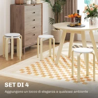 HOMCOM Set 4 Sgabelli Rotondi Impilabili in Legno Bianco, Ø40x45 cm(m-5)