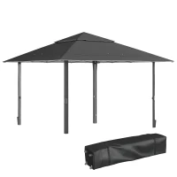 Outsunny 4 x 4m Pop-up Gazebo Double Roof Canopy Tent with UV Proof, Roller Bag & Adjustable Legs Outdoor Party, Steel Frame, Dark Grey(m-10)