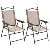 Outsunny Set of Two Folding Garden Chairs, with Fabric Mesh Seats - Mixed Brown(m-10)