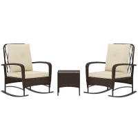 Outsunny Three-Piece Rocking Chair Rattan Bistro Set - Brown(m-1)