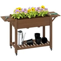 Outsunny 46 x 94cm Wooden Raised Planter, with Shelves - Carbonised(m-10)